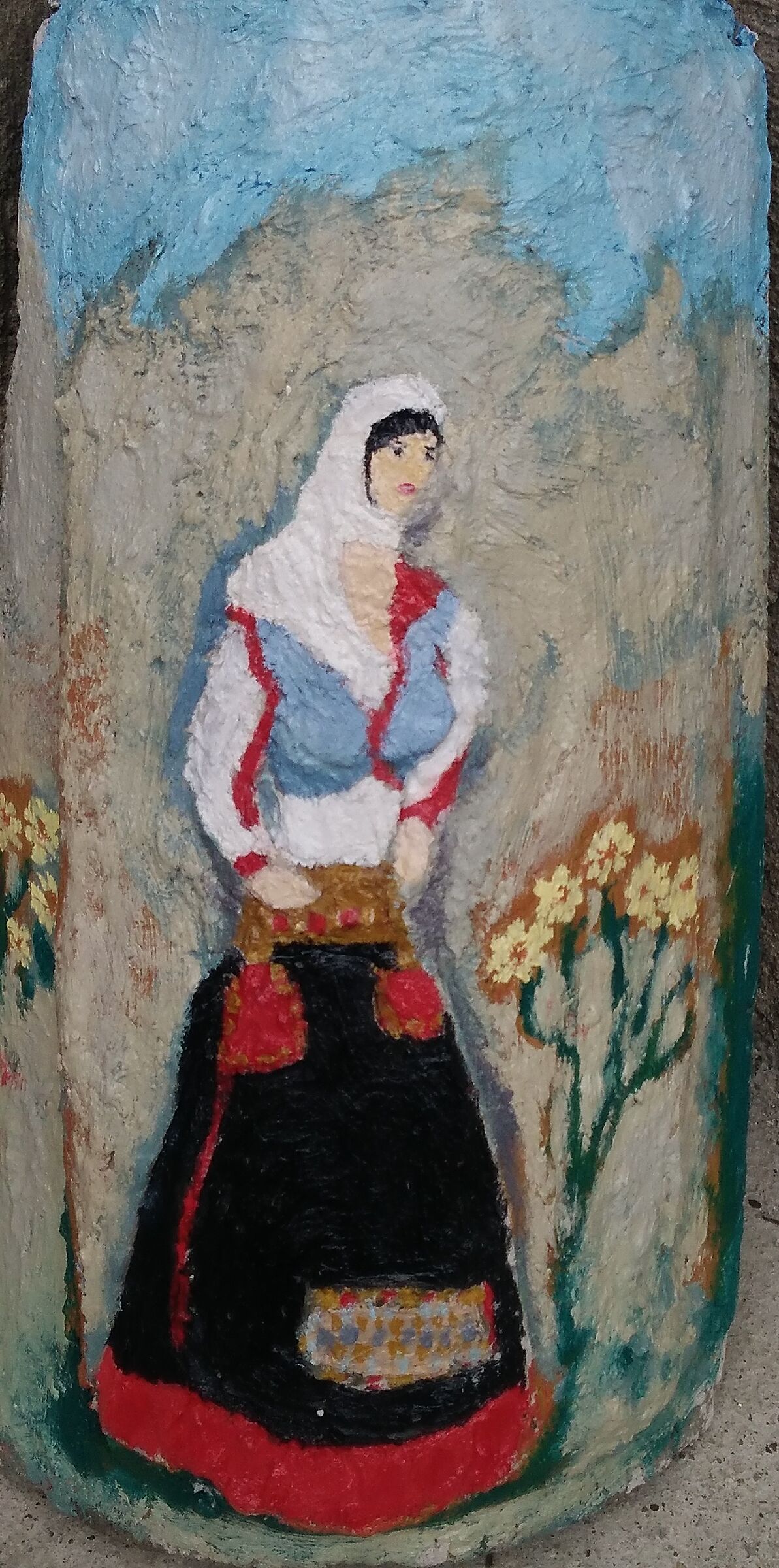 Woman in Nuorese costume - oil-painted sculpture...