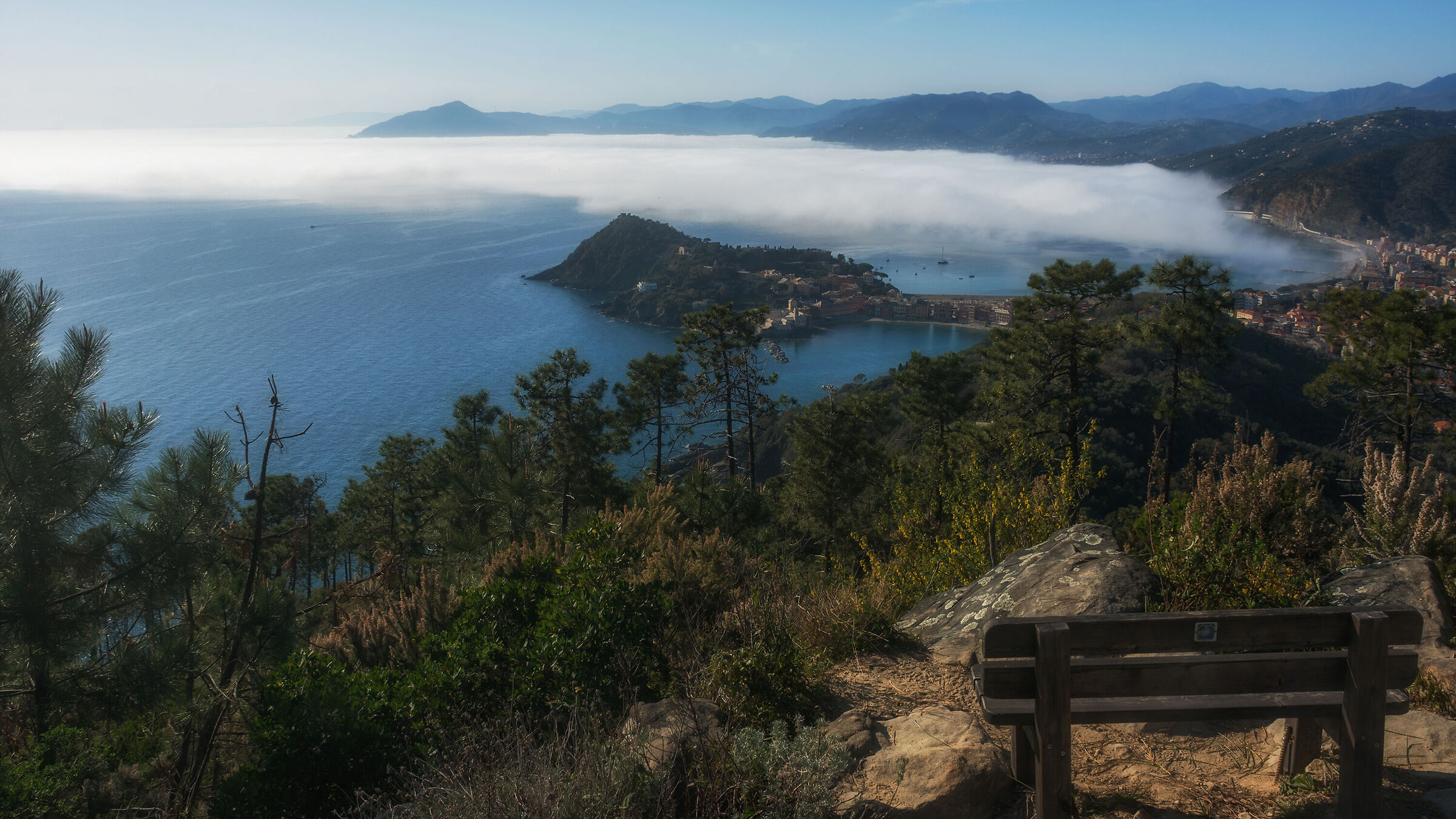 A bench with a view of Sestri Levante...