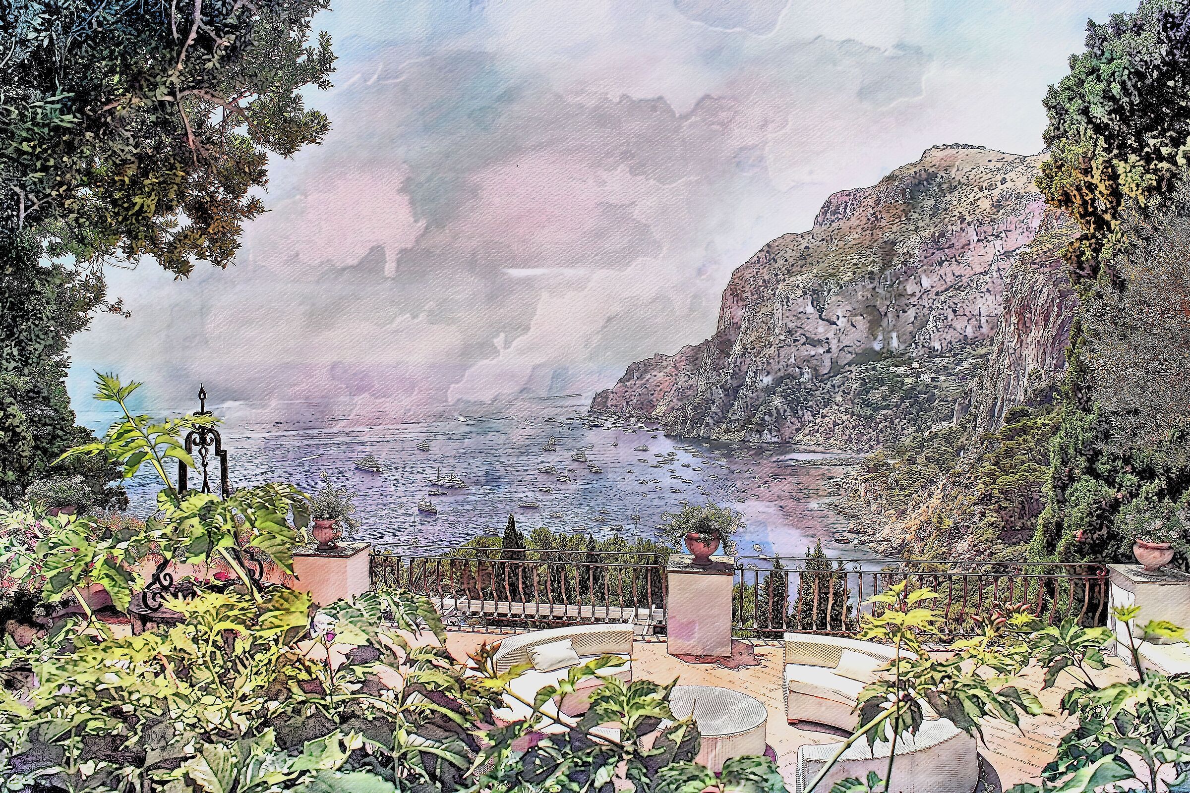 Disegno di una vista di Capri...