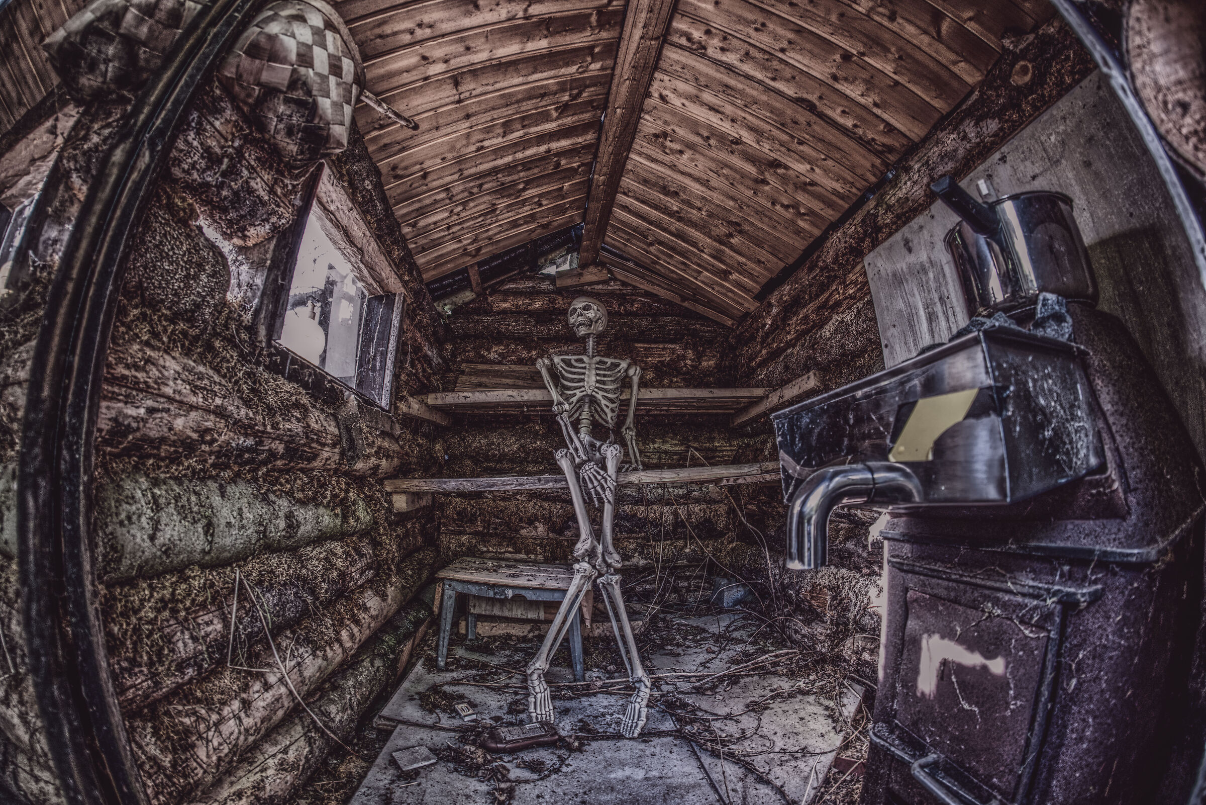 Skeleton needs some privacy in sauna...