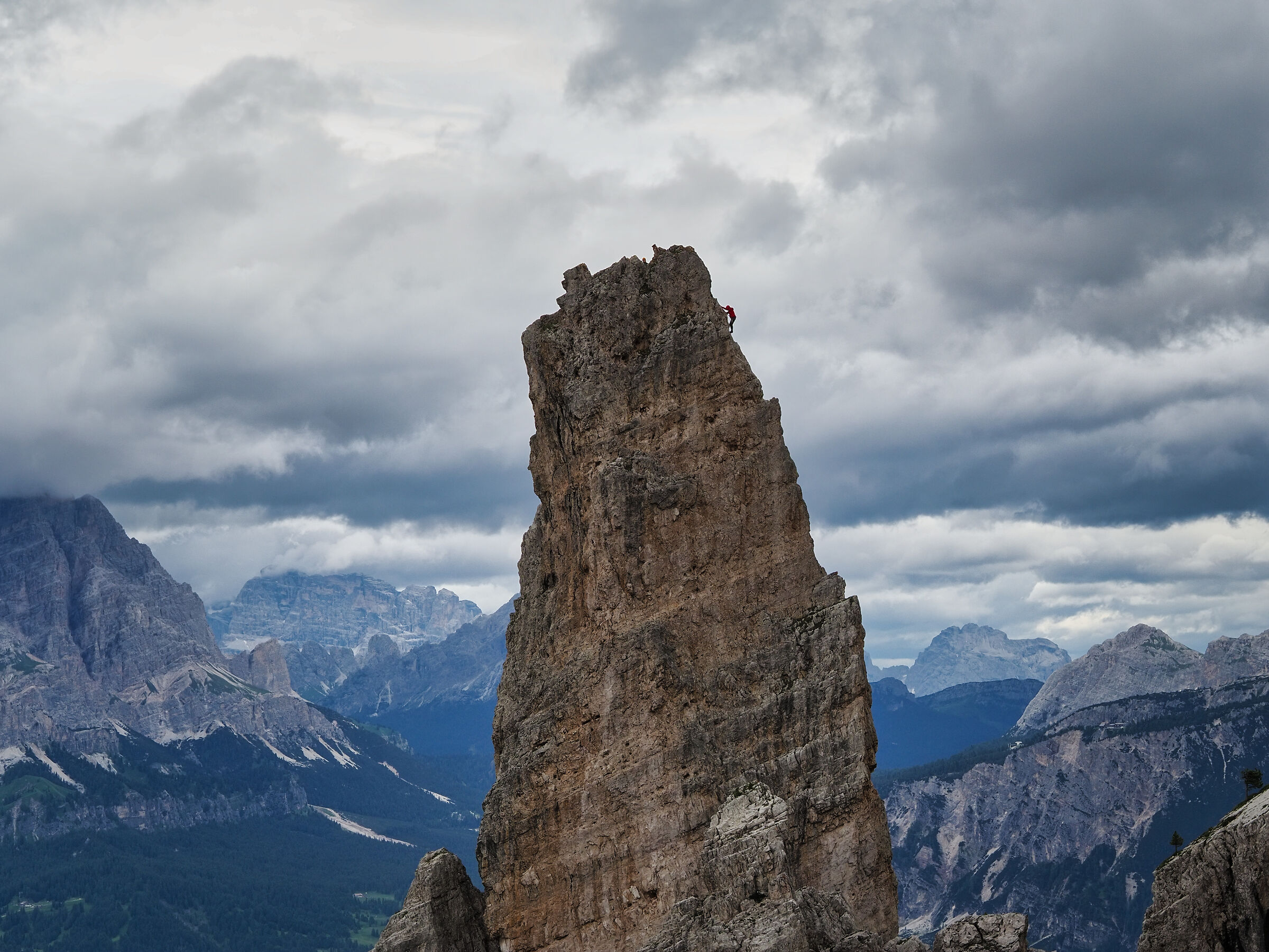 Mountaineer on the 5 Towers, Ampezzo Dolomites...