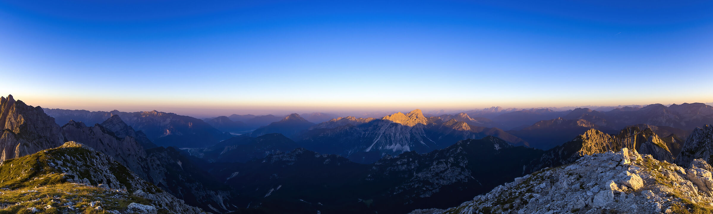Sunrise overview of the Carnic Alps...
