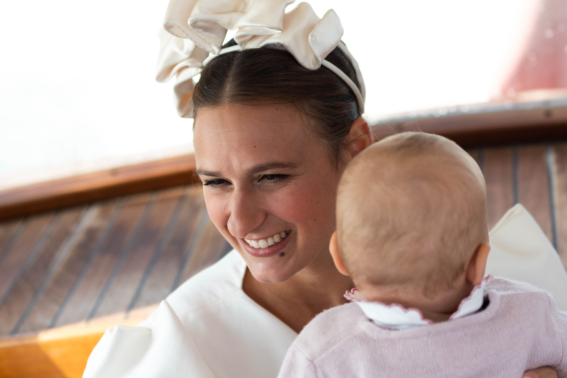 Bride and daughter on a boat in Venice...