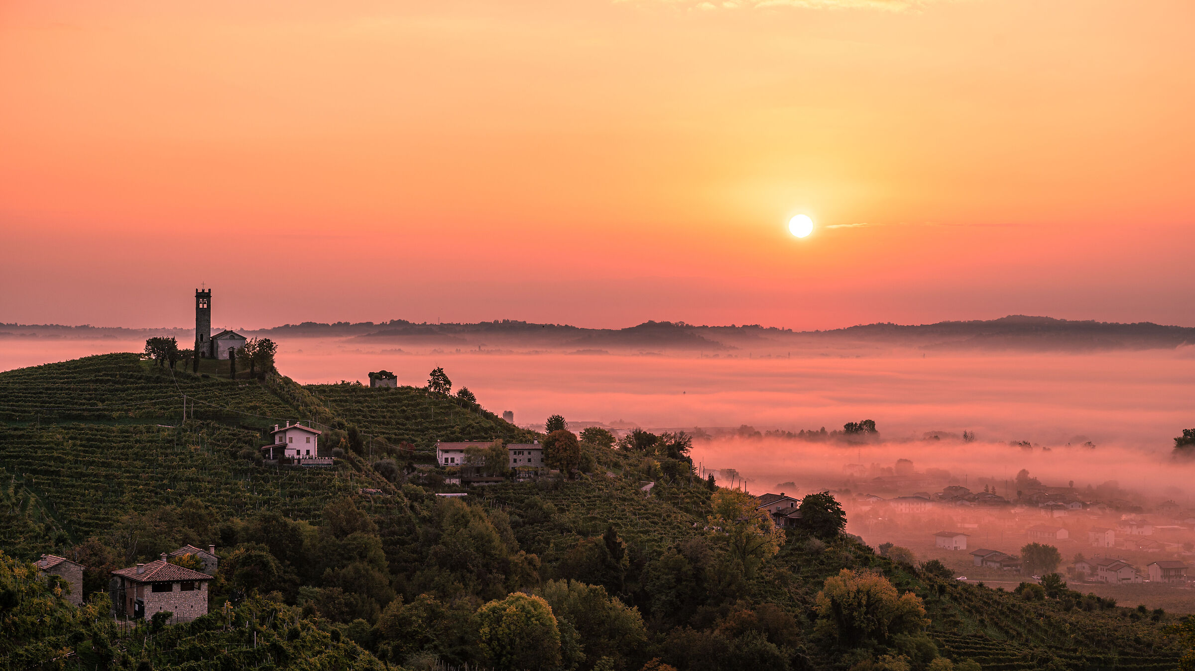 sunrise in the hills of prosecco DOCG...