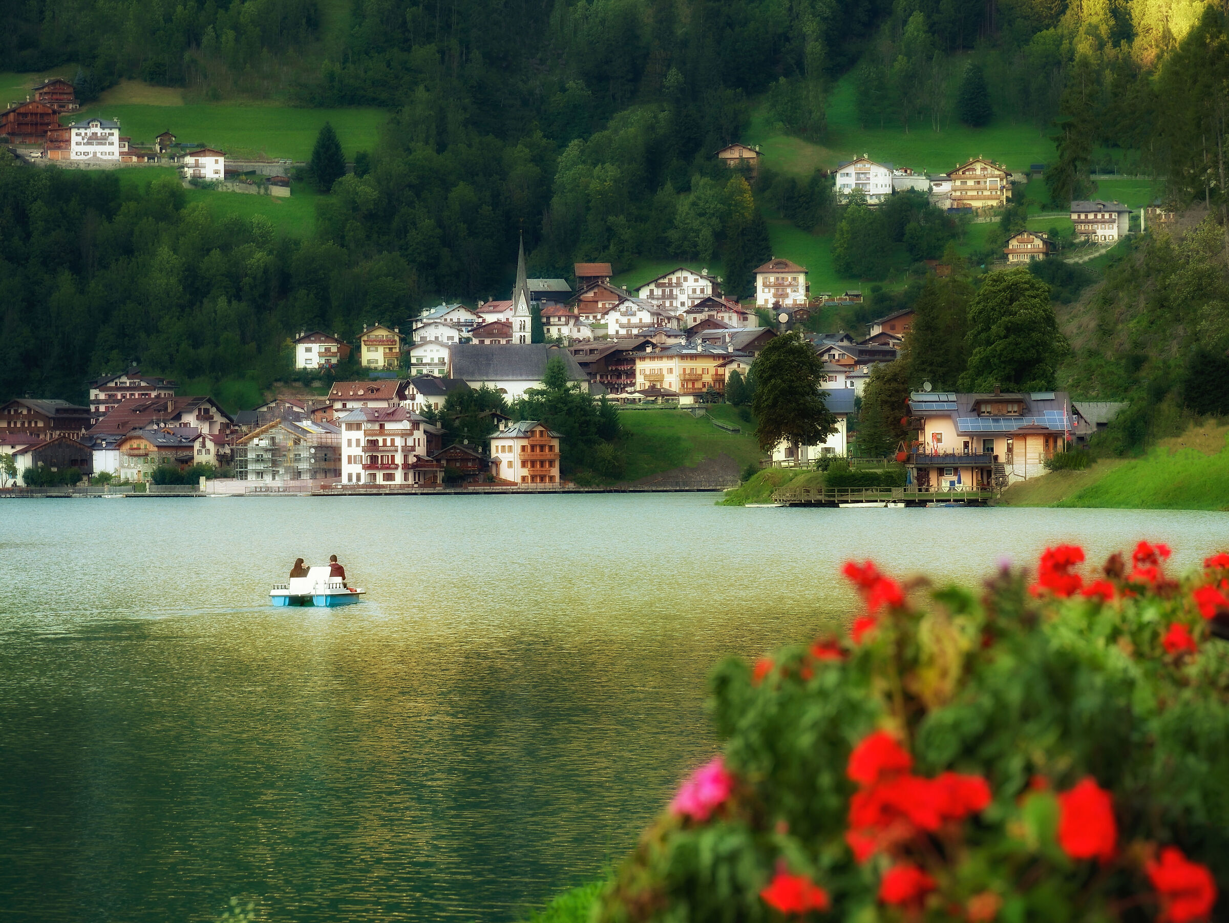 With the pedal boat at Lake Alleghe...