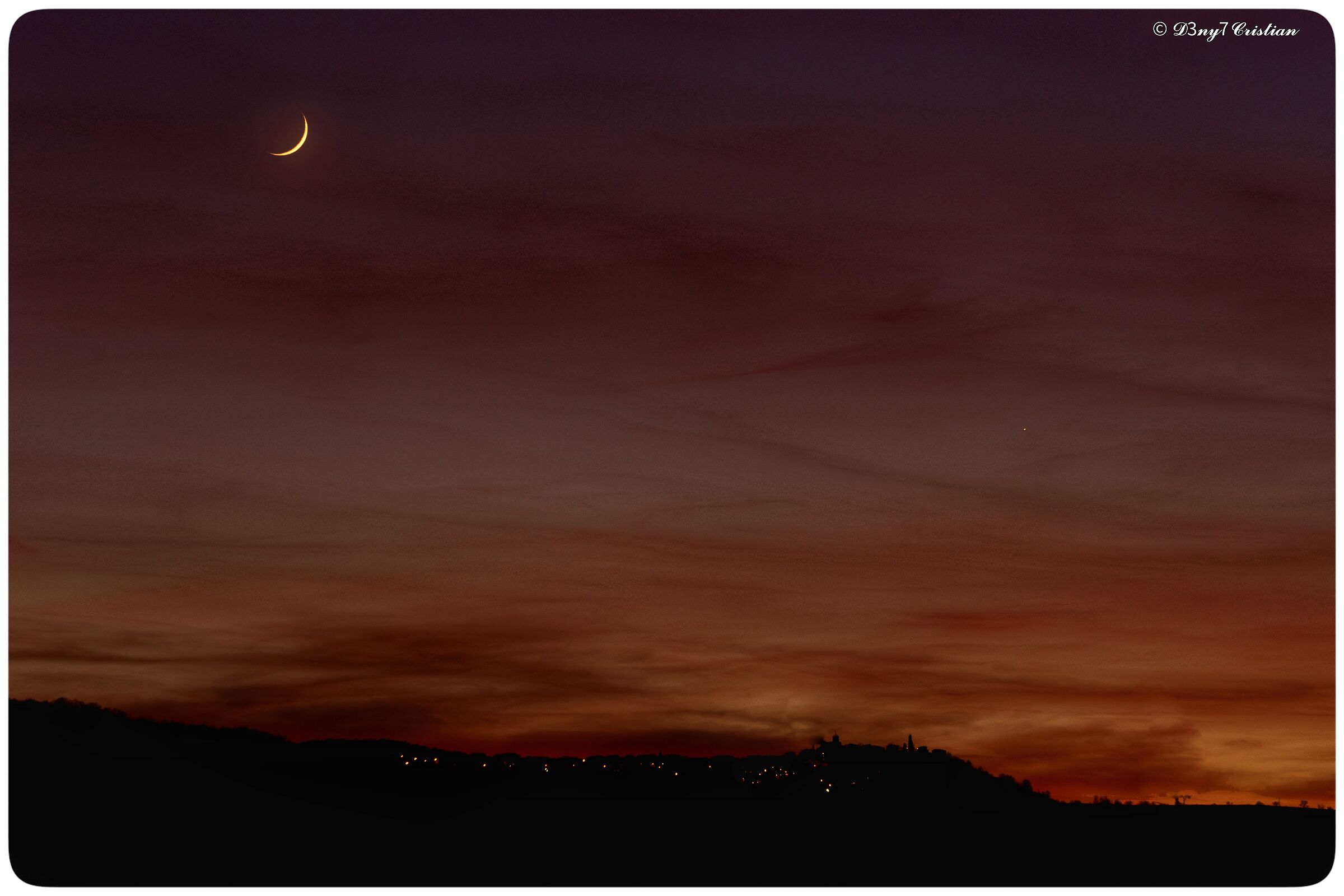 The crescent moon at sunset...
