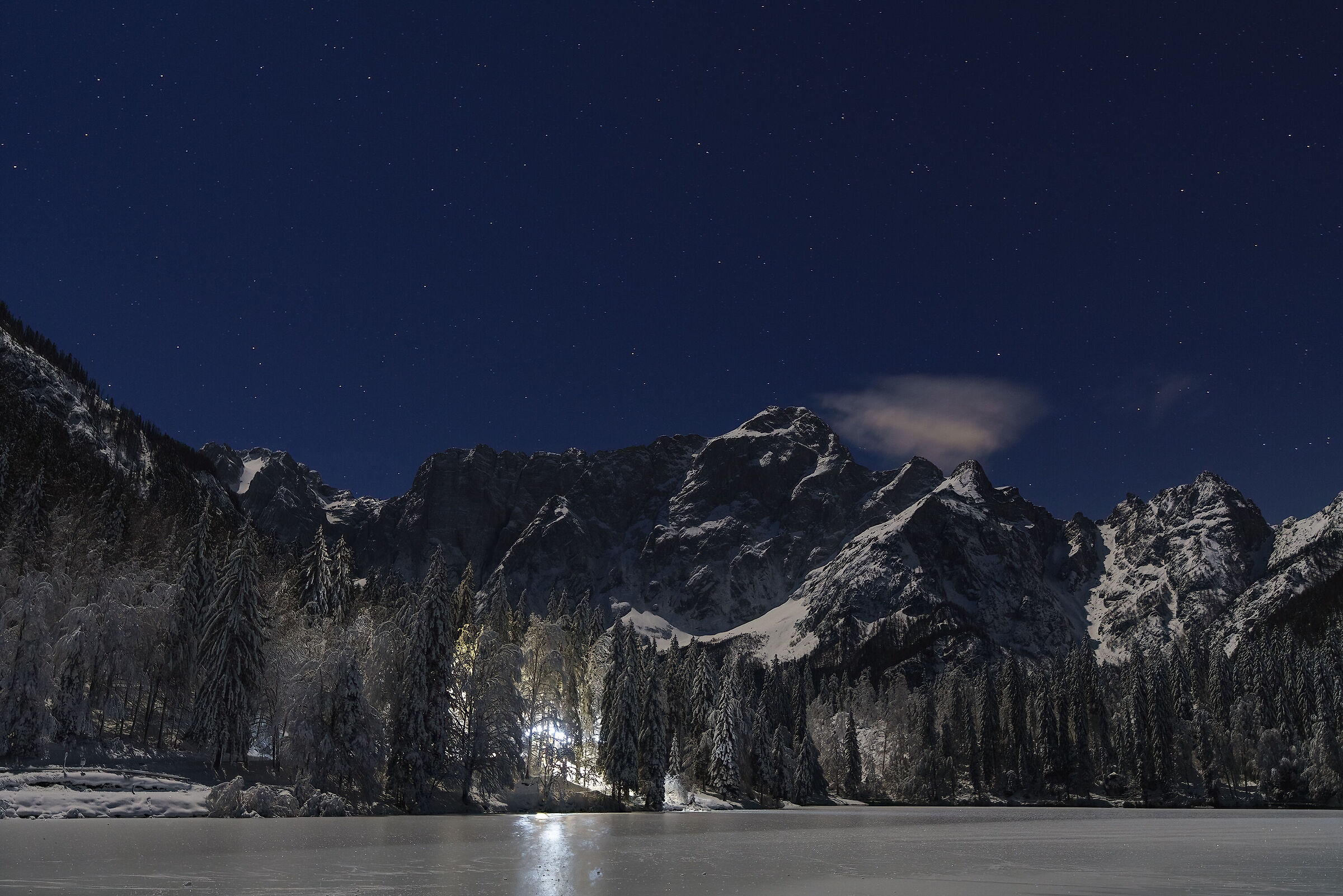 Night at the lower lake of Fusine...