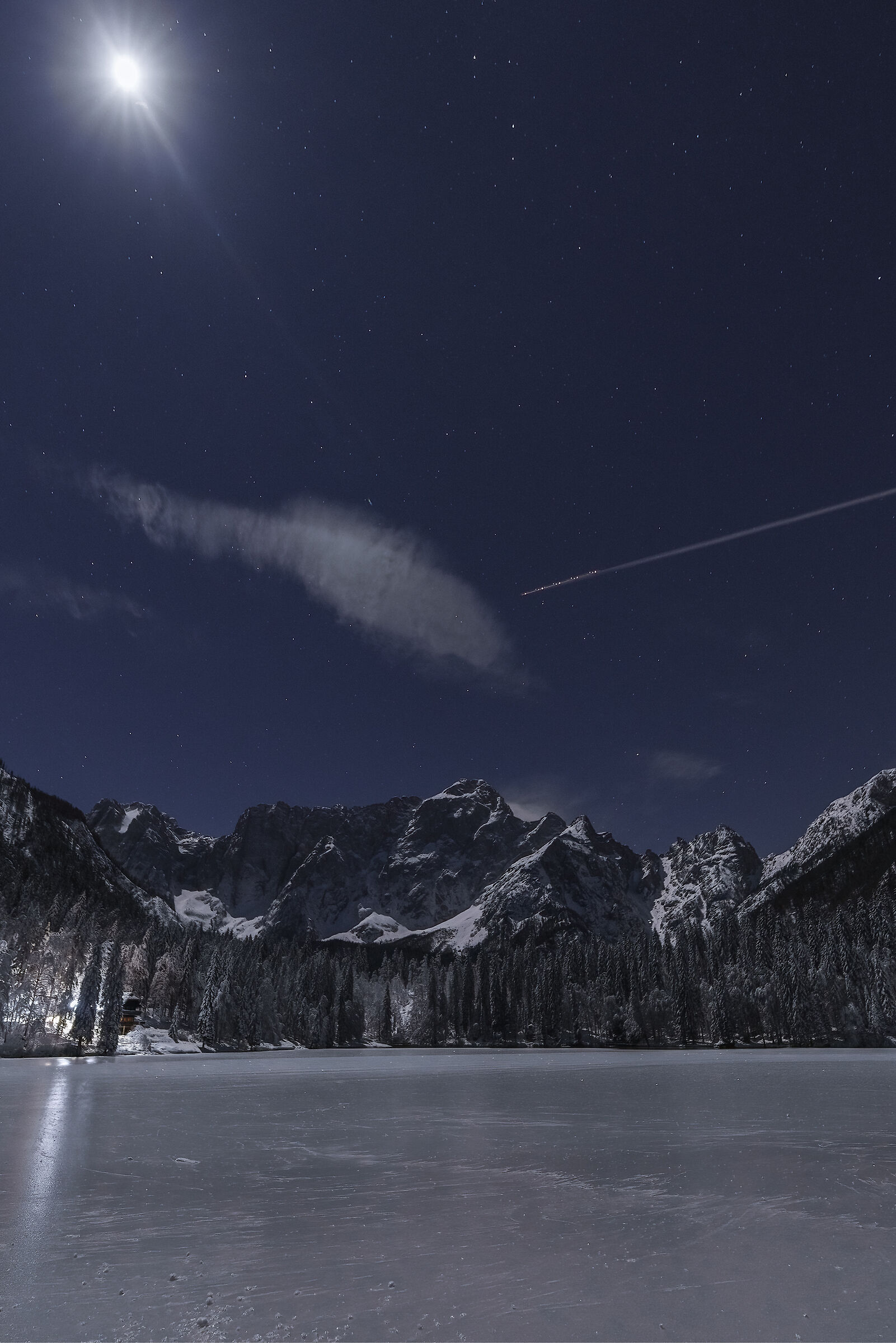 In the moonlight at the lower lake of Fusine...