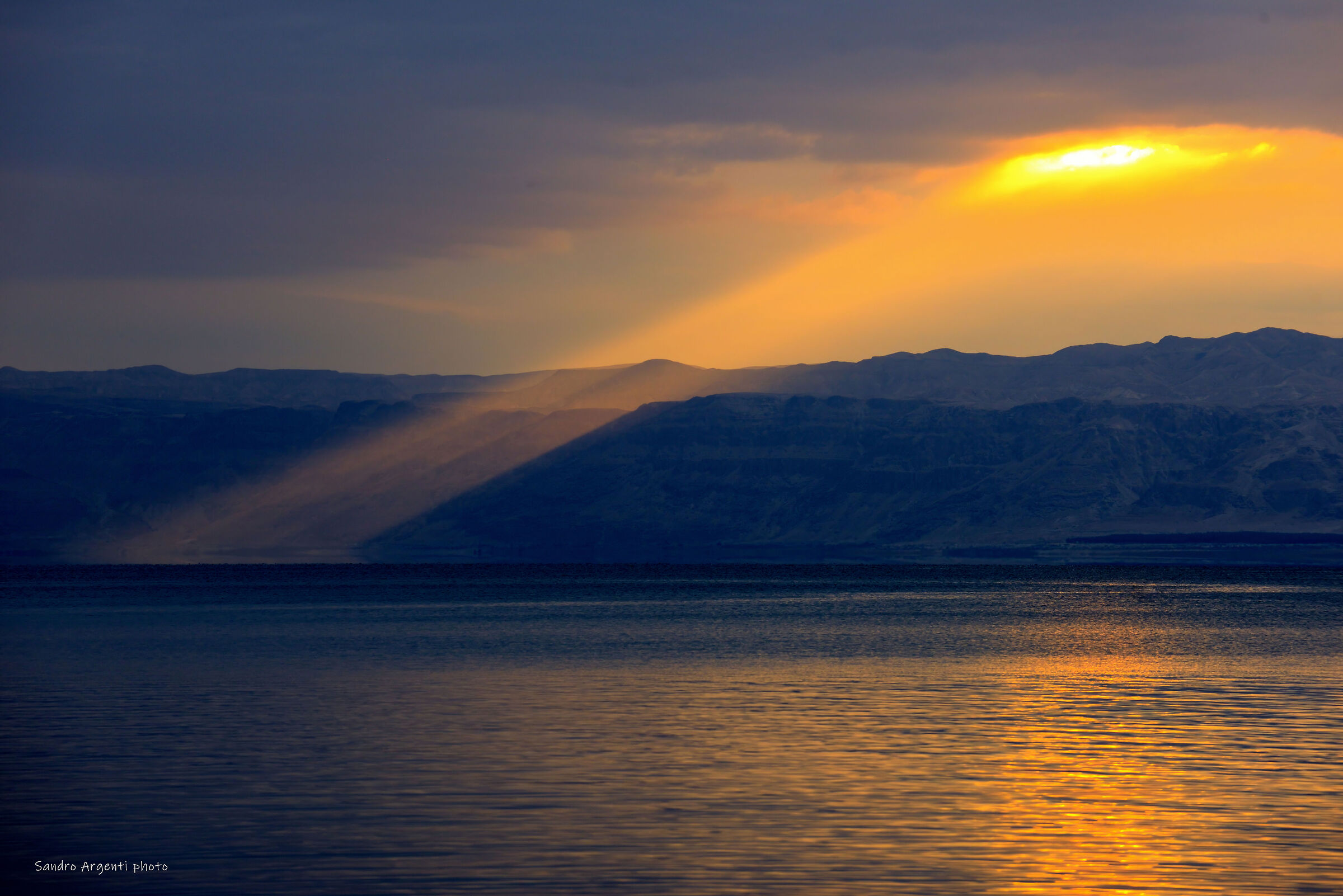A ray of sunshine on the Dead Sea. Jordan. Nikon D800e...