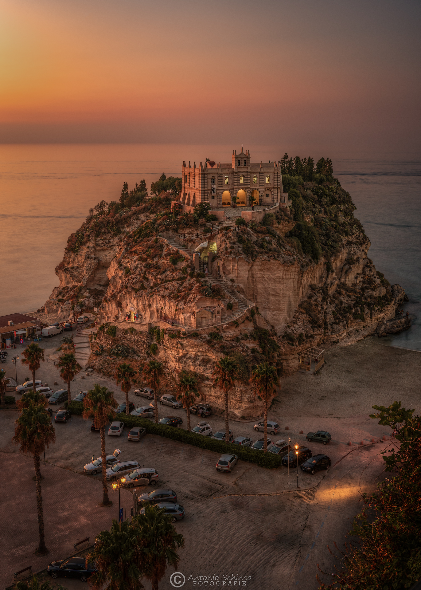 The Madonna Dell'Isola Sanctuary at sunset lights...