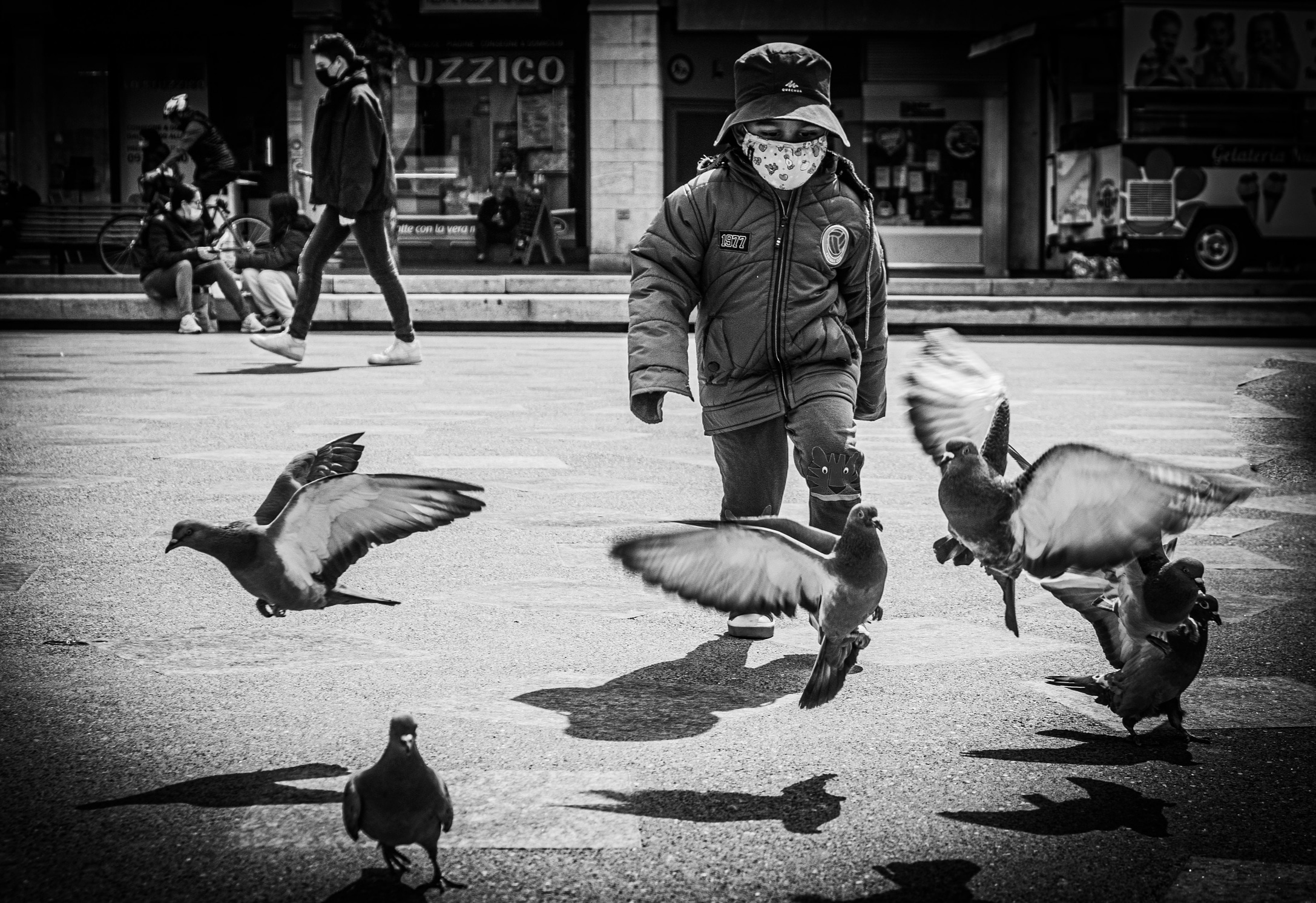 SCARING THE PIGEONS ...