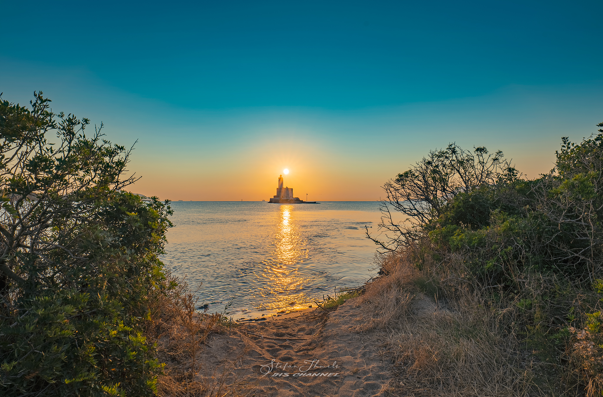 Lighthouse of the island of Bocca in Olbia...