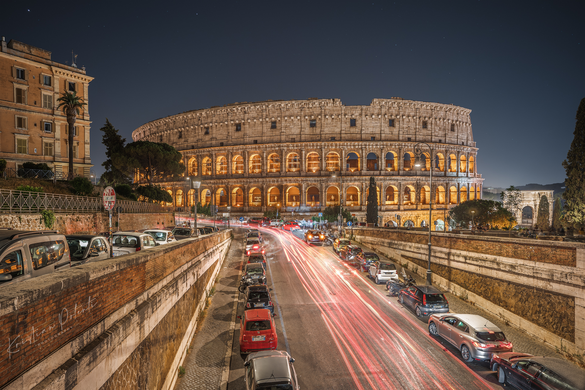 The Colosseum, the stars, the trails, Rome....