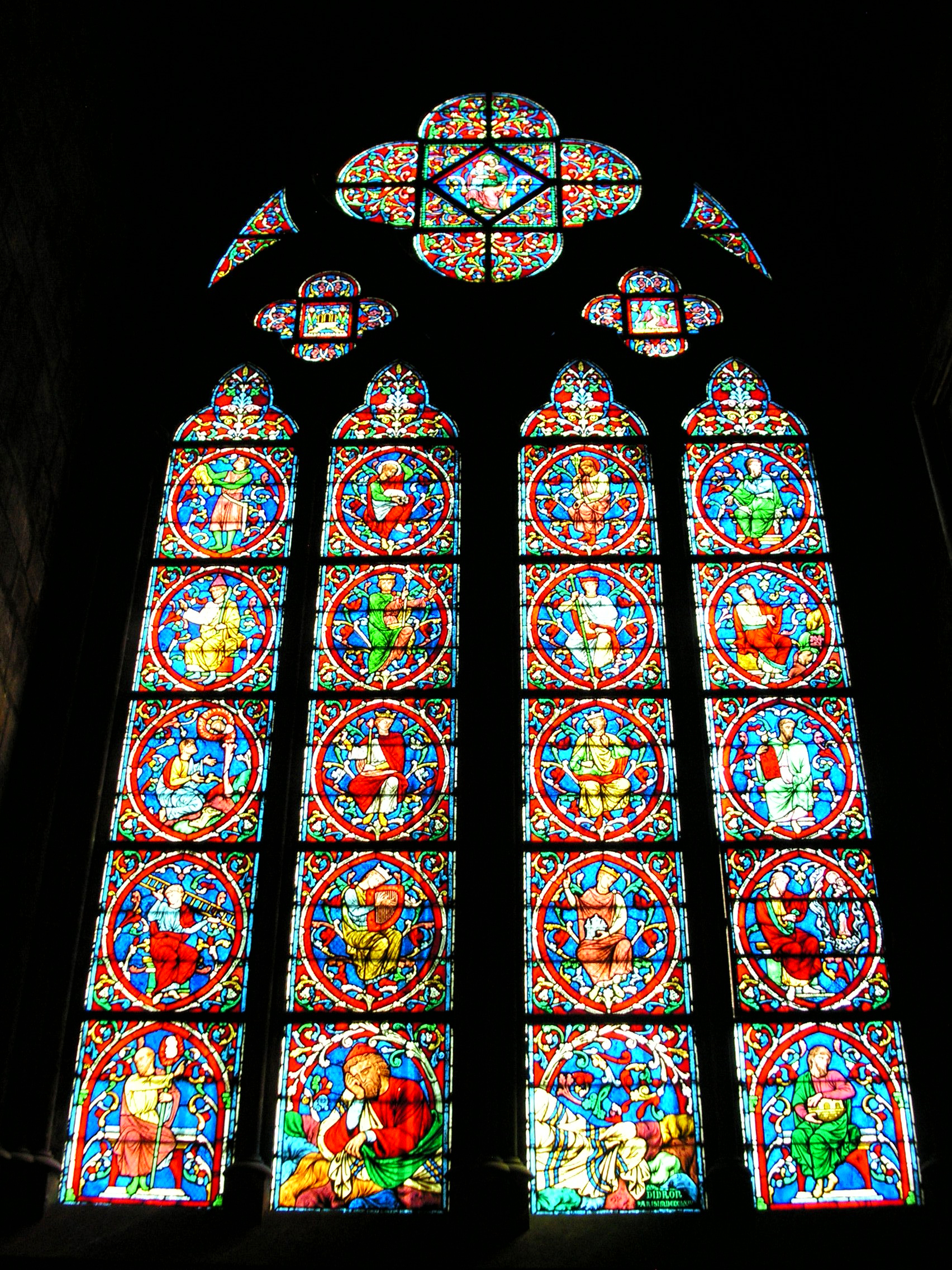 The stained glass window of Notre-Dame...